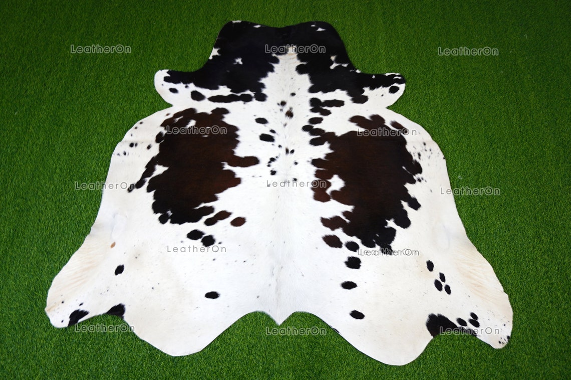 Tricolor Medium (5 x 5 ft.) Exact As Photo Cowhide RUG | 100% Natural Cowhide Area Rug | Genuine Hair-on Cowhide Leather Rug | C687