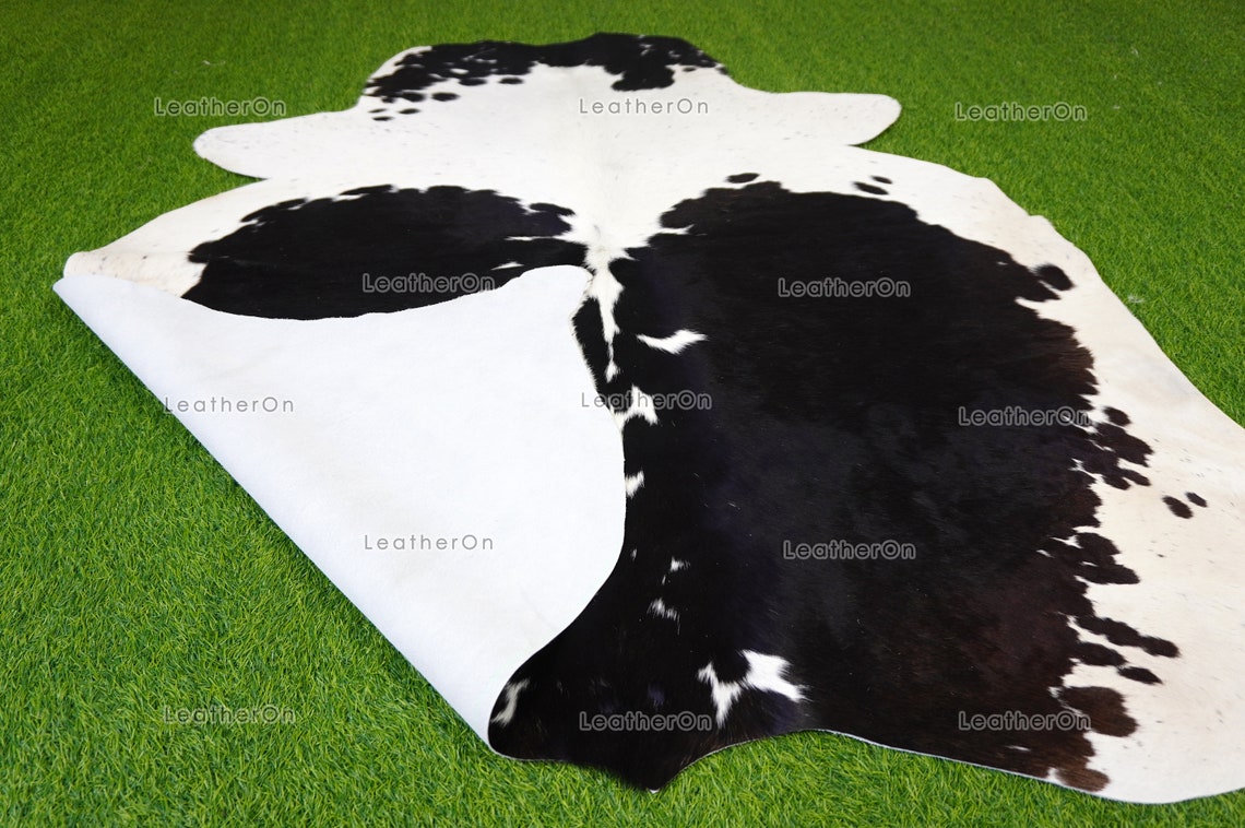 Black White Large (5.6 X 5.9 ft.) Exact As Photo Cowhide Area RUG | 100% Natural Cowhide Rug | Genuine Hair-on Cowhide Leather Rug | C690