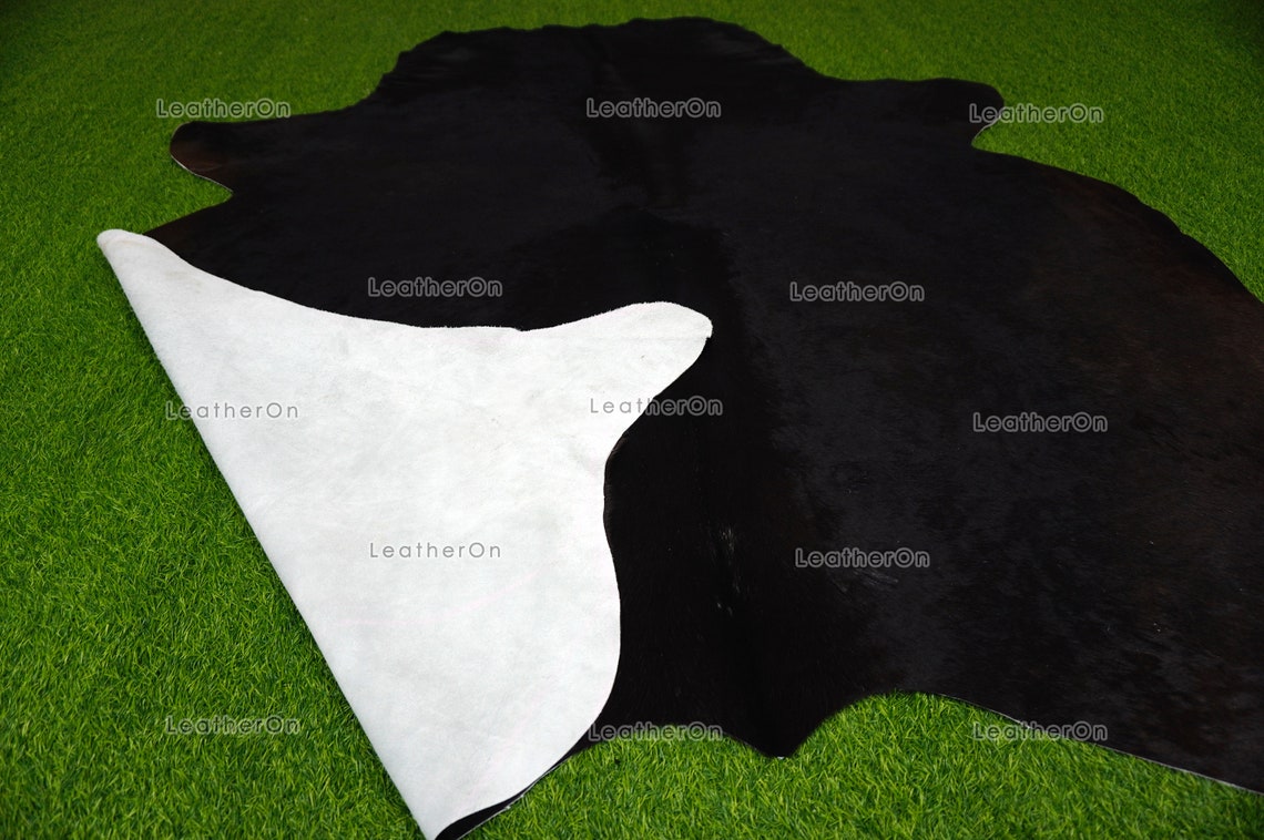 Black, XLARGE (6.3 X 6 ft.) Exact As Photo Cowhide Rug | 100% Natural Cowhide Area Rug | Real Hair-on Leather Cowhide Rug | C693