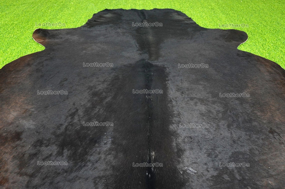 Black, XLARGE (6.3 X 6 ft.) Exact As Photo Cowhide Rug | 100% Natural Cowhide Area Rug | Real Hair-on Leather Cowhide Rug | C693