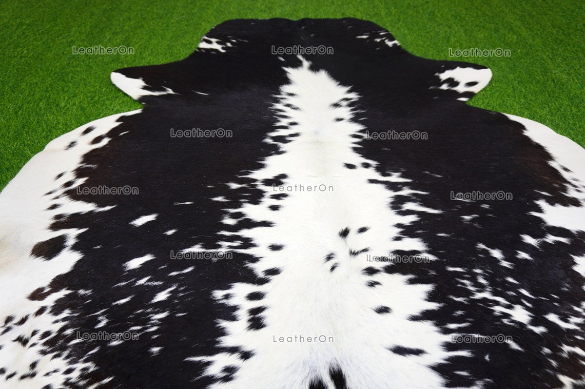 Black White Medium (4.7 x 5 ft.) Exact As Photo Cowhide RUG | 100% Natural Cowhide Area Rug | Genuine Hair-on Cowhide Leather Rug | C697