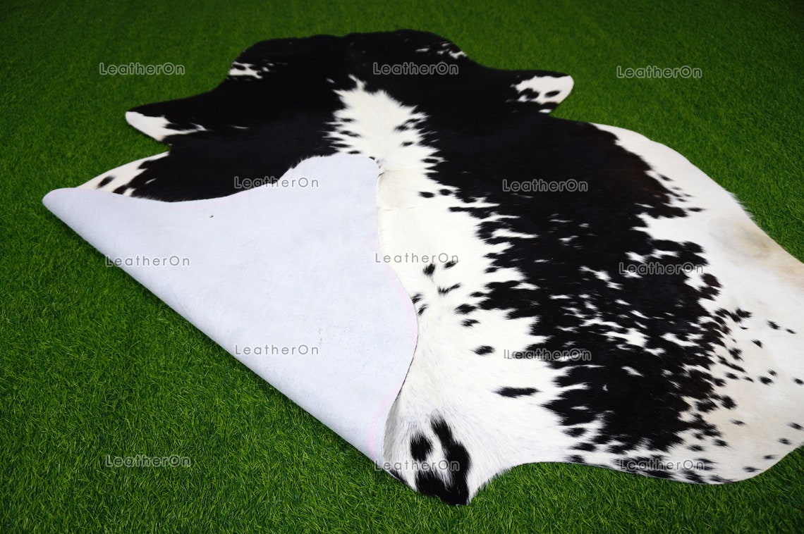 Black White Medium (4.7 x 5 ft.) Exact As Photo Cowhide RUG | 100% Natural Cowhide Area Rug | Genuine Hair-on Cowhide Leather Rug | C697