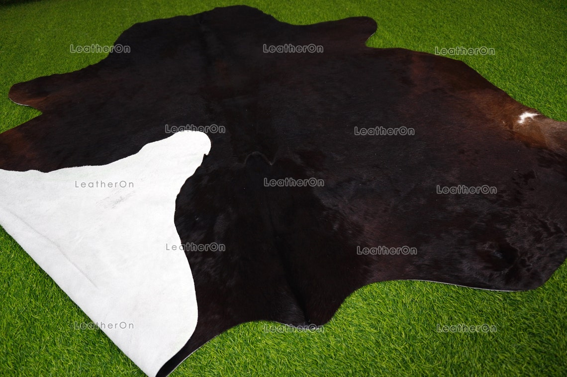 Black, XLARGE (6.3 X 5.6 ft.) Exact As Photo Cowhide Rug | 100% Natural Cowhide Area Rug | Real Hair-on Leather Cowhide Rug | C700