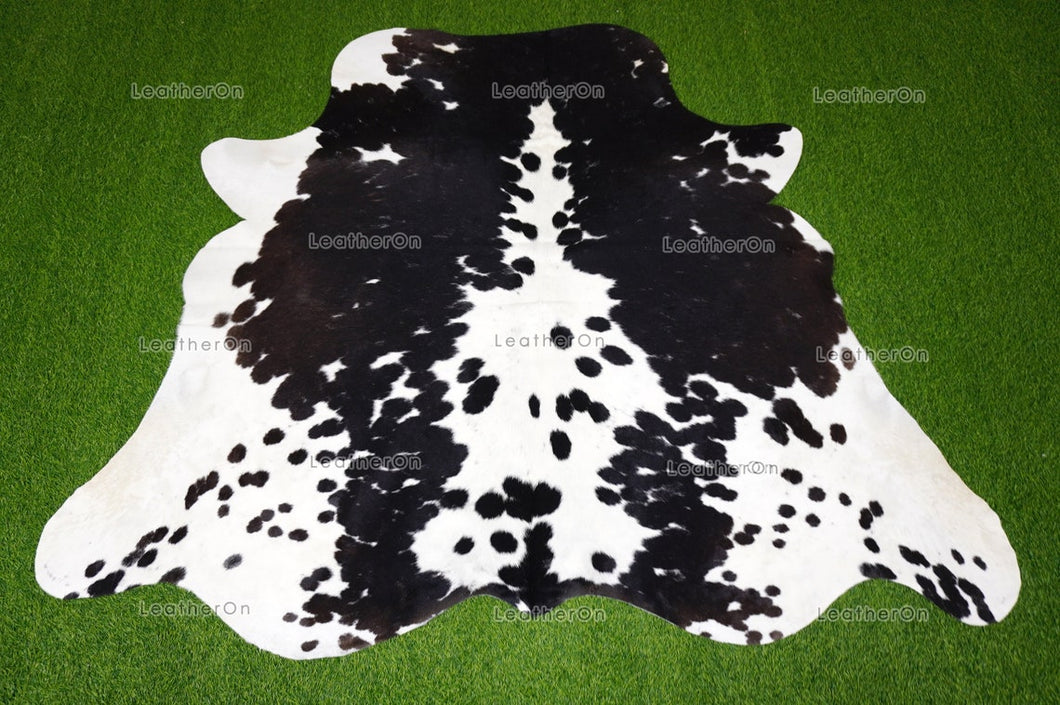 Black White Large (5 X 5.9 ft.) Exact As Photo Cowhide Area RUG | 100% Natural Cowhide Rug | Genuine Hair-on Cowhide Leather Rug | C704