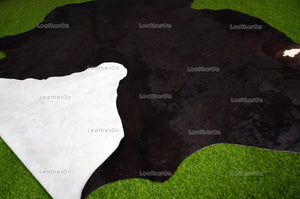 Black XLARGE (6 X 6.7 ft.) Exact As Photo Cowhide Rug | 100% Natural Cowhide Area Rug | Real Hair-on Leather Cowhide Rug | C708