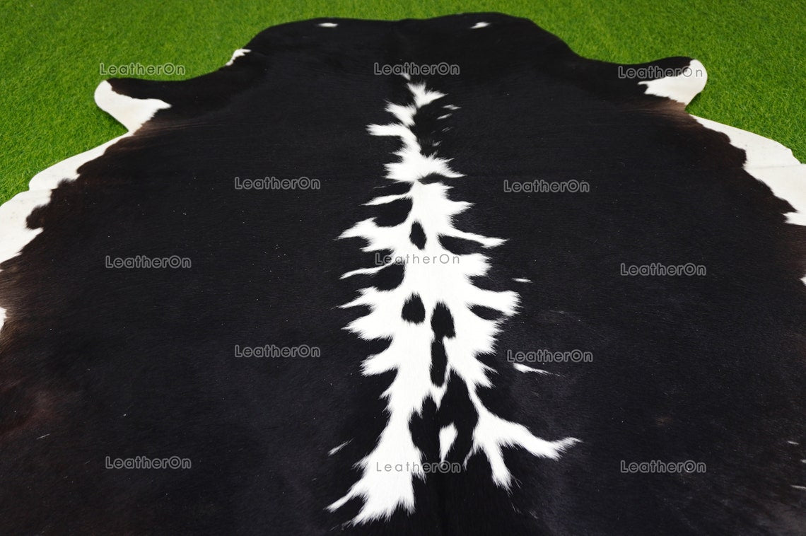 Black White Medium (5 x 5 ft.) Exact As Photo Cowhide RUG | 100% Natural Cowhide Area Rug | Genuine Hair-on Cowhide Leather Rug | C710