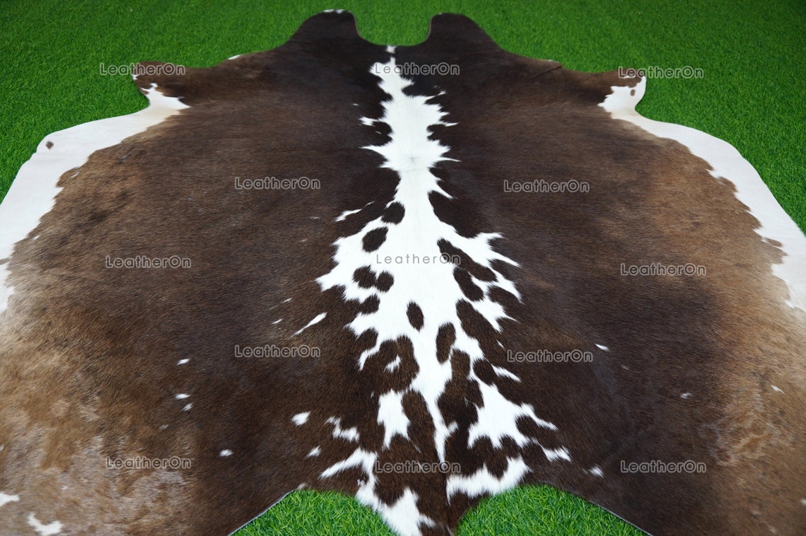 Large (5.5 X 6 ft.) EXACT As Photo, Brown White COWHIDE RUG | 100% Natural Cowhide Area Rug | Real Hair-on Cowhide Leather fashion Rug | C488