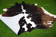 Load image into Gallery viewer, Tricolor Large (5 X 5.6 ft.) Exact As Photo Cowhide Area RUG | 100% Natural Cowhide Rug | Genuine Hair-on Cowhide Leather Rug | C716
