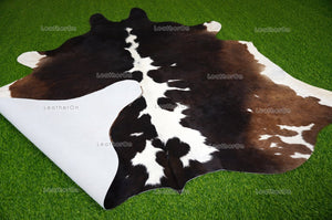 Tricolor Large (5 X 5.6 ft.) Exact As Photo Cowhide Area RUG | 100% Natural Cowhide Rug | Genuine Hair-on Cowhide Leather Rug | C716