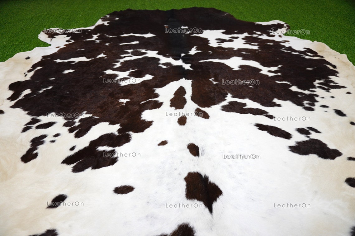 Tricolor XLARGE (6.8 X 6.6 ft.) Exact As Photo Cowhide Rug | 100% Natural Cowhide Area Rug | Real Hair-on Leather Cowhide Rug | C719
