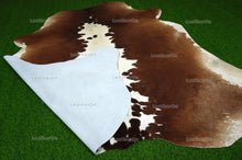 Load image into Gallery viewer, Brown White XLARGE (5.8 X 6 ft.) Exact As Photo Cowhide Rug | 100% Natural Cowhide Area Rug | Real Hair-on Leather Cowhide Rug | C721
