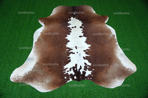 Brown White XLARGE (5.8 X 6 ft.) Exact As Photo Cowhide Rug | 100% Natural Cowhide Area Rug | Real Hair-on Leather Cowhide Rug | C721