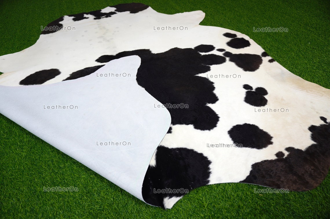 Black White XLARGE (6 X 6 ft.) Exact As Photo Cowhide Rug | 100% Natural Cowhide Area Rug | Real Hair-on Leather Cowhide Rug | C726