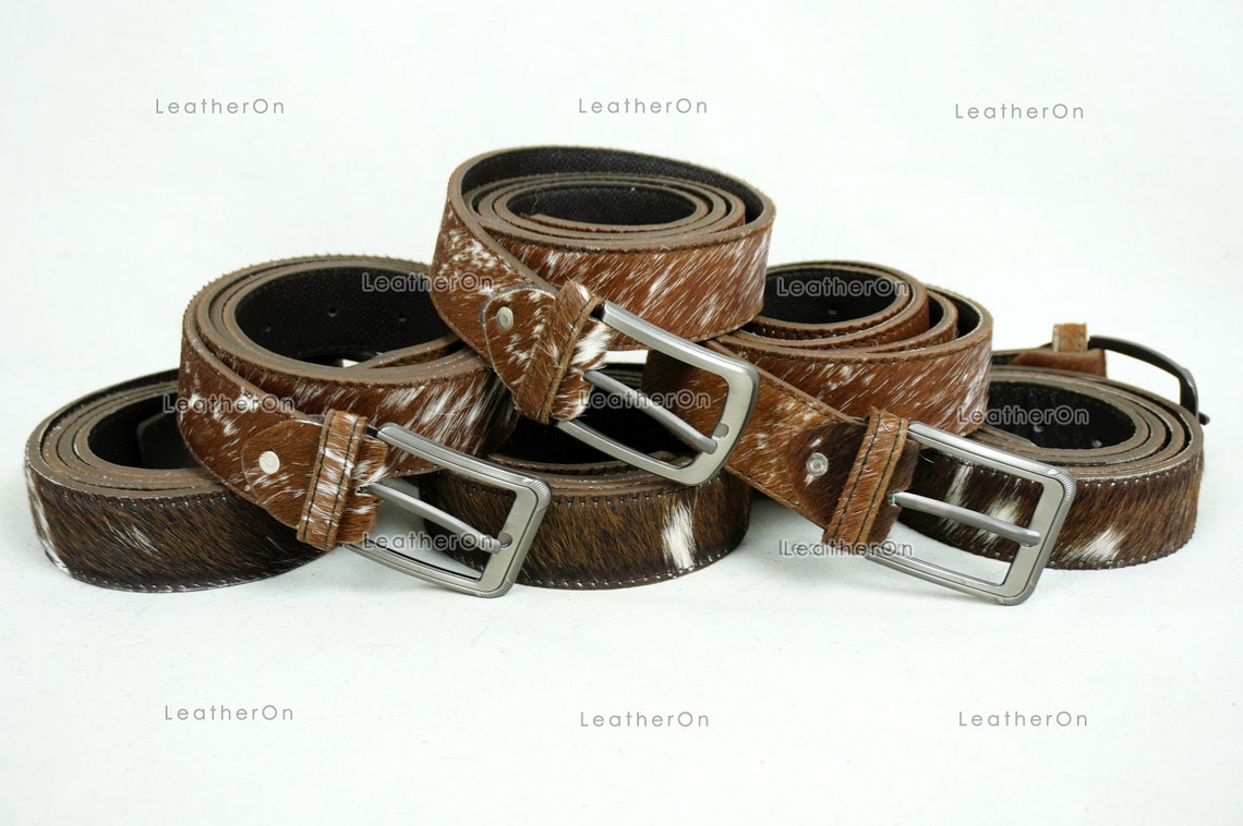 Genuine COWHIDE BELTS with Full Grain Leather Backside | Unisex 100% Natural Cow hide Belts | REAL Hair on Leather Belts | BLT12