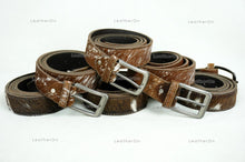 Load image into Gallery viewer, Genuine COWHIDE BELTS with Full Grain Leather Backside | Unisex 100% Natural Cow hide Belts | REAL Hair on Leather Belts | BLT12
