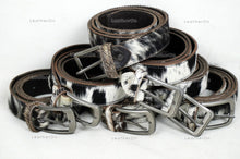 Load image into Gallery viewer, Genuine COWHIDE BELTS with Full Grain Leather Backside | Unisex 100% Natural Cow hide Belts | REAL Hair on Leather Belts | BLT13
