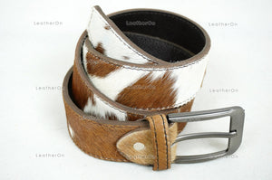 Genuine COWHIDE BELTS with Full Grain Leather Backside | Unisex 100% Natural Cow hide Belts | REAL Hair on Leather Belts | BLT14