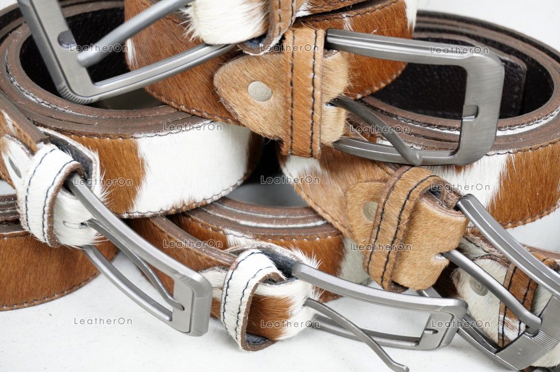 Genuine COWHIDE BELTS with Full Grain Leather Backside | Unisex 100% Natural Cow hide Belts | REAL Hair on Leather Belts | BLT14