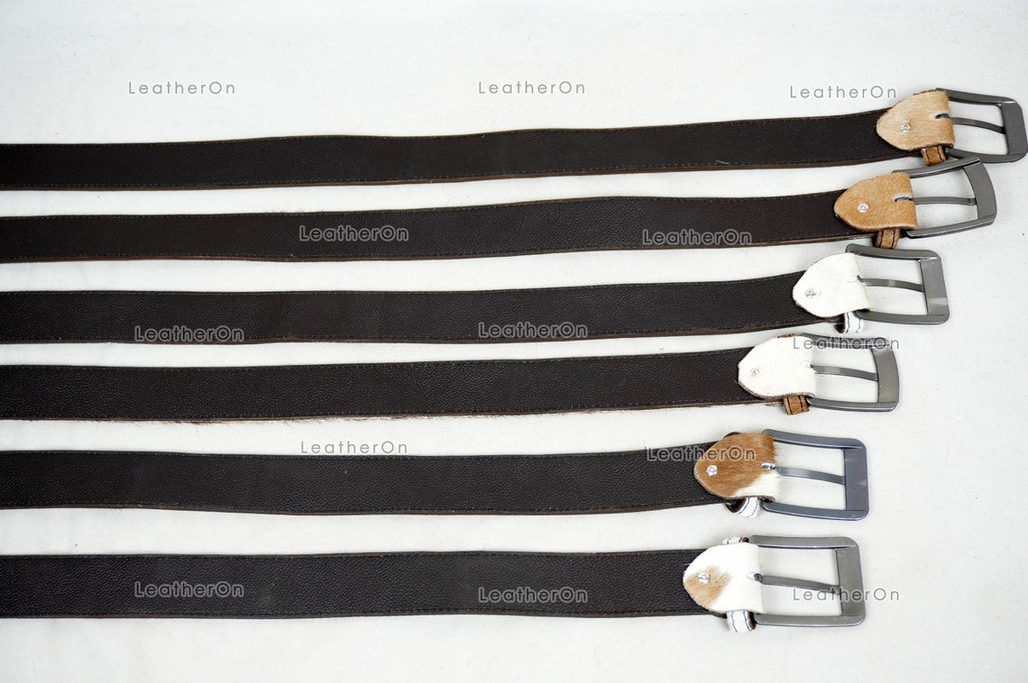 Genuine COWHIDE BELTS with Full Grain Leather Backside | Unisex 100% Natural Cow hide Belts | REAL Hair on Leather Belts | BLT14