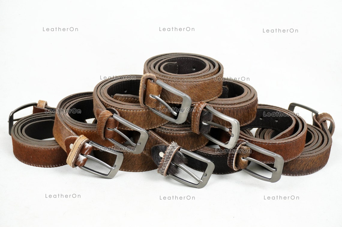 Genuine COWHIDE BELTS with Full Grain Leather Backside | Unisex 100% Natural Cow hide Belts | REAL Hair on Leather Belts | BLT15