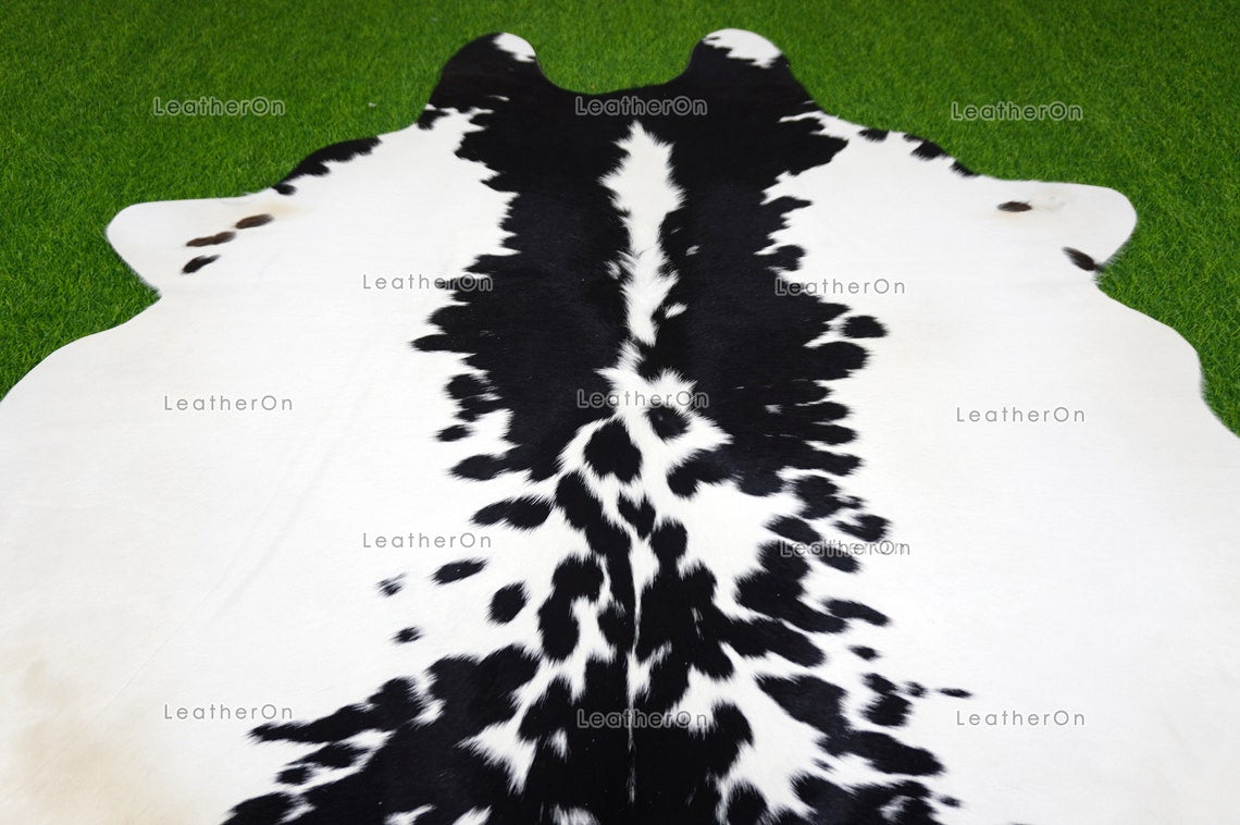Black White Small (4.5 X 4.7 ft.) Exact As Photo Cowhide Rug | 100% Natural Cowhide Area Rug | Real Hair-on Leather Cowhide Rug | C737