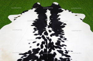 Black White Small (4.5 X 4.7 ft.) Exact As Photo Cowhide Rug | 100% Natural Cowhide Area Rug | Real Hair-on Leather Cowhide Rug | C737