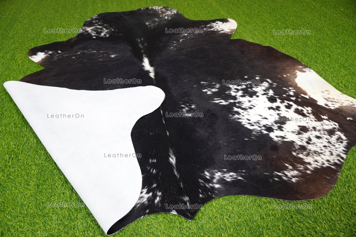 Black White Large (5 X 5.6 ft.) Exact As Photo Cowhide Area RUG | 100% Natural Cowhide Rug | Genuine Hair-on Cowhide Leather Rug | C746