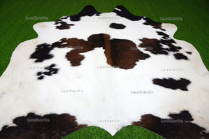 Tricolor XLARGE (5.8 X 5.9 ft.) Exact As Photo Cowhide Rug | 100% Natural Cowhide Area Rug | Real Hair-on Leather Cowhide Rug | C749