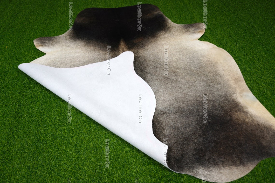 Gray White Small (4.7 X 4.7 ft.) Exact As Photo Cowhide Rug | 100% Natural Cowhide Area Rug | Real Hair-on Leather Cowhide Rug | C765