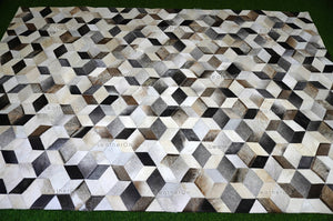 3D HANDMADE 100% Natural COWHIDE RUG (6 X 9 ft.) | 3D Patchwork Hair on Cowhide Leather Area Rug | Exact as Photo | PR155