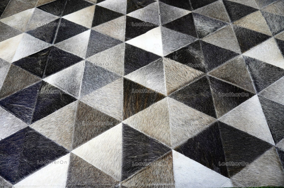 HANDMADE 100% Natural COWHIDE AREA RUG | Cowhide Leather Patchwork Rug | Real Cowhide Hallway Runner | Hair on Leather Carpet | PR154