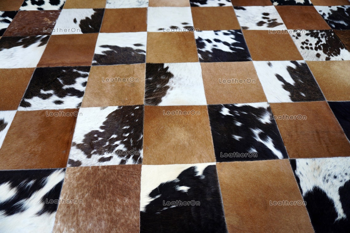 HANDMADE 100% Natural COWHIDE RUG (4 X 6 ft.) | Patchwork Hair on Cowhide Leather Area Rug | Exact as Photo | PR152