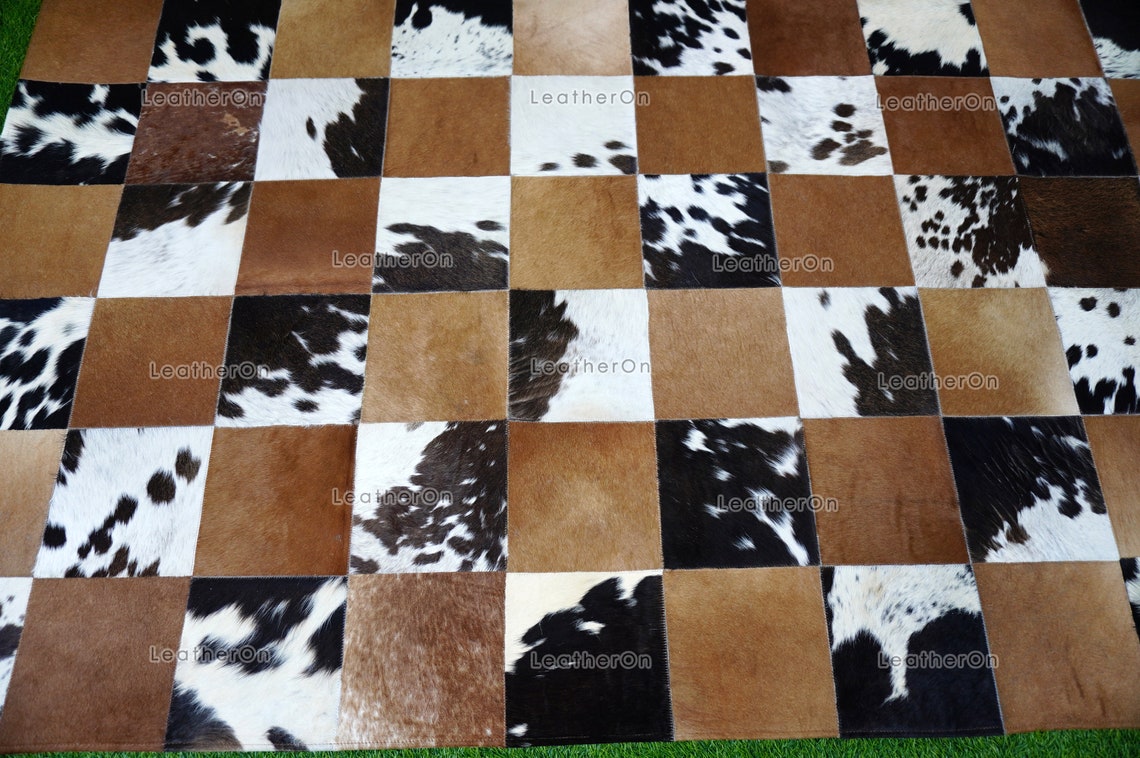 HANDMADE 100% Natural COWHIDE RUG (4 X 6 ft.) | Patchwork Hair on Cowhide Leather Area Rug | Exact as Photo | PR152