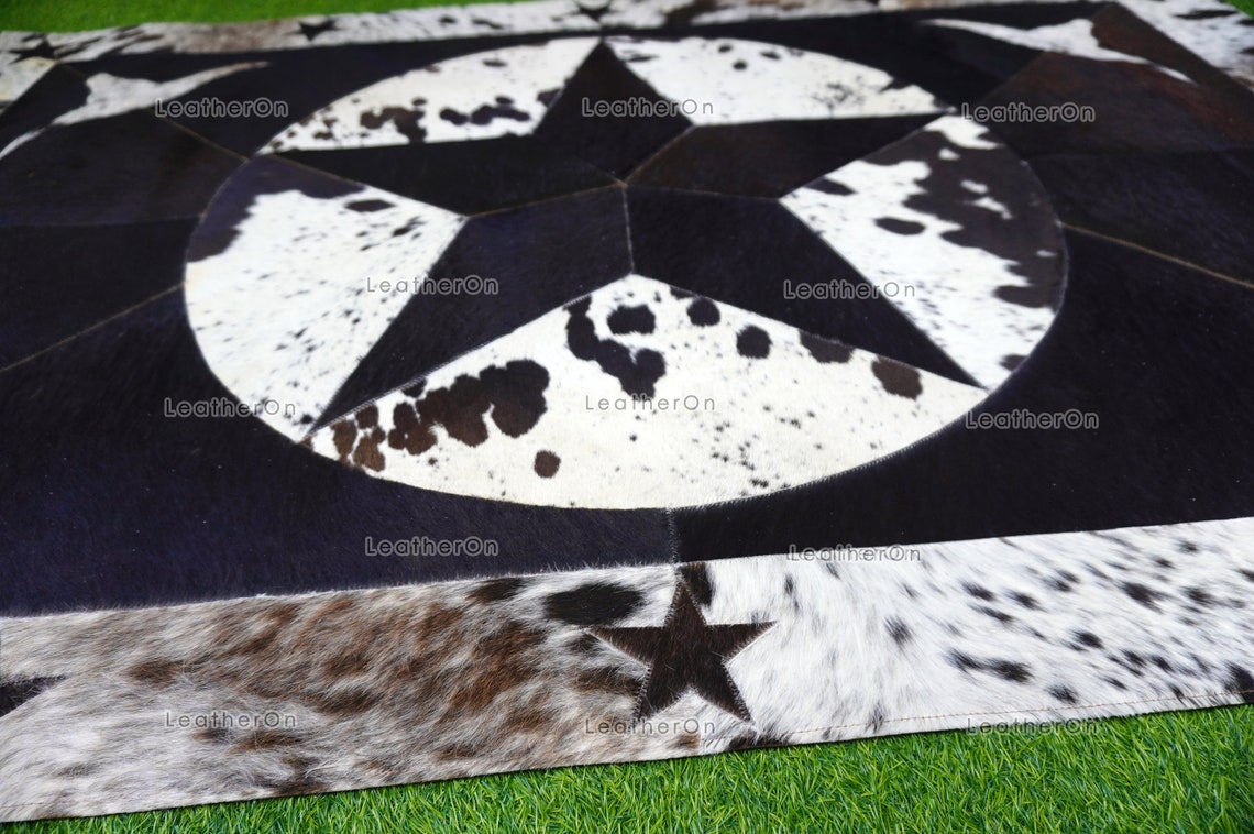 HANDMADE 100% Natural COWHIDE AREA RUG | Cowhide Patchwork Rug | Real Cowhide Hallway Runner | Hair on Leather Carpet | PR140
