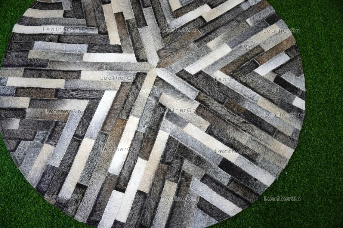 HANDMADE 100% Natural COWHIDE RUG (4 X 4 ft.) | Patchwork Cowhide Area Rug | Hair on Leather Cowhide Carpet | Cow Skin Patchwork Rug | PR142