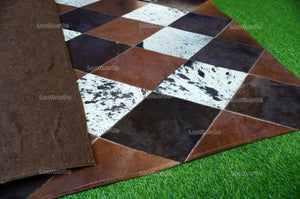 HANDMADE 100% Natural COWHIDE Area RUG (4 X 6 ft.) | Patchwork Hair on Cowhide Leather Area Rug | Exact as Photo | PR145