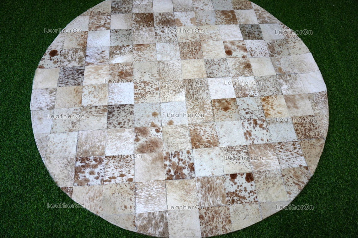 HANDMADE 100% Natural COWHIDE RUG (4 X 4 ft.) | Patchwork Cowhide Area Rug | Real Hair on Leather Cowhide Area Rug | PR147
