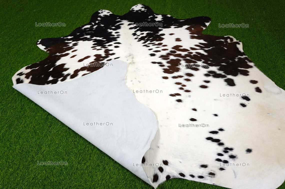 XLARGE (5.8 X 5.8 ft.) Exact As Photo, Tricolor COWHIDE RUG | 100% Natural Cowhide Rug | Hair-on Leather Cow Hide Rug | C672