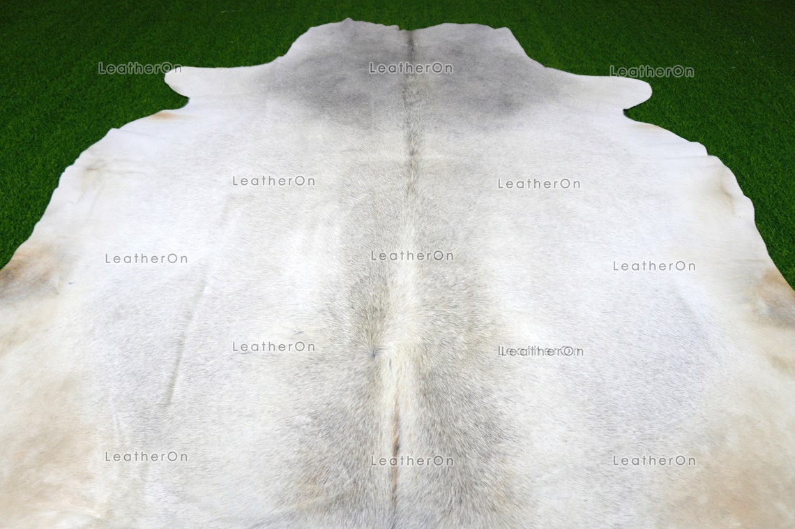 Gray White XLARGE (6 X 6.6 ft.) Exact As Photo COWHIDE RUG | 100% Natural Cowhide Area Rug | Real Hair-on Leather Cowhide Rug | C682
