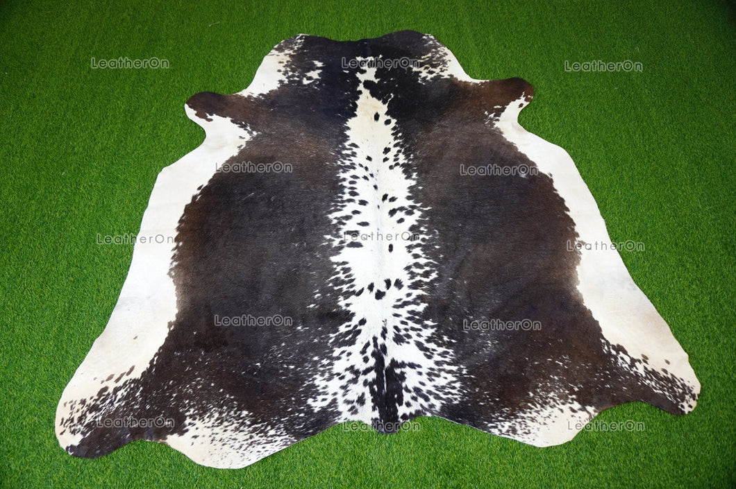 Tricolor XLARGE (6 X 5.8 ft.) Exact As Photo Cowhide Rug | 100% Natural Cowhide Area Rug | Real Hair-on Leather Cowhide Rug | C684
