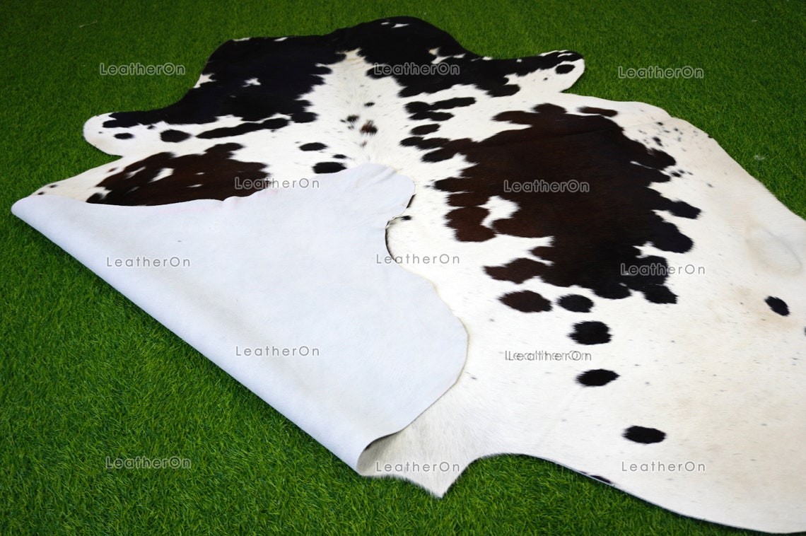 Tricolor Medium (5 x 5 ft.) Exact As Photo Cowhide RUG | 100% Natural Cowhide Area Rug | Genuine Hair-on Cowhide Leather Rug | C687