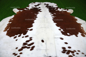 Brown White Large (6 X 5.4 ft.) Exact As Photo Cowhide Area RUG | 100% Natural Cowhide Rug | Genuine Hair-on Cowhide Leather Rug | C691