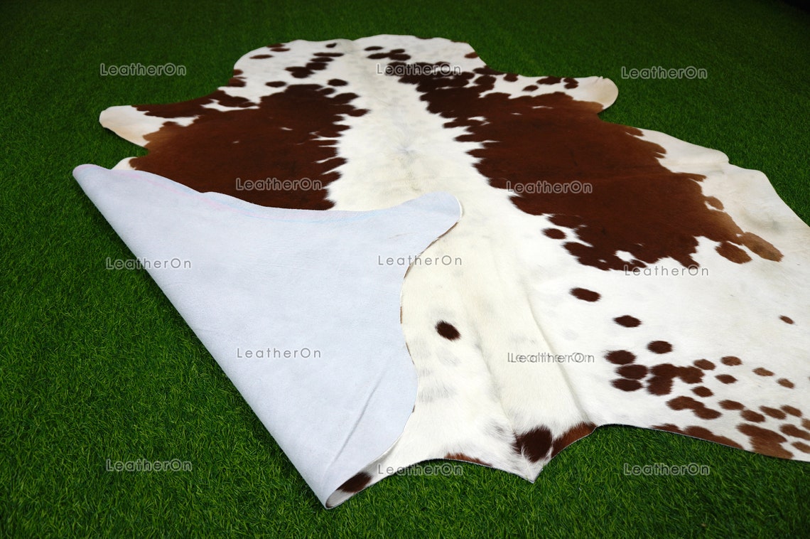 Brown White Large (6 X 5.4 ft.) Exact As Photo Cowhide Area RUG | 100% Natural Cowhide Rug | Genuine Hair-on Cowhide Leather Rug | C691