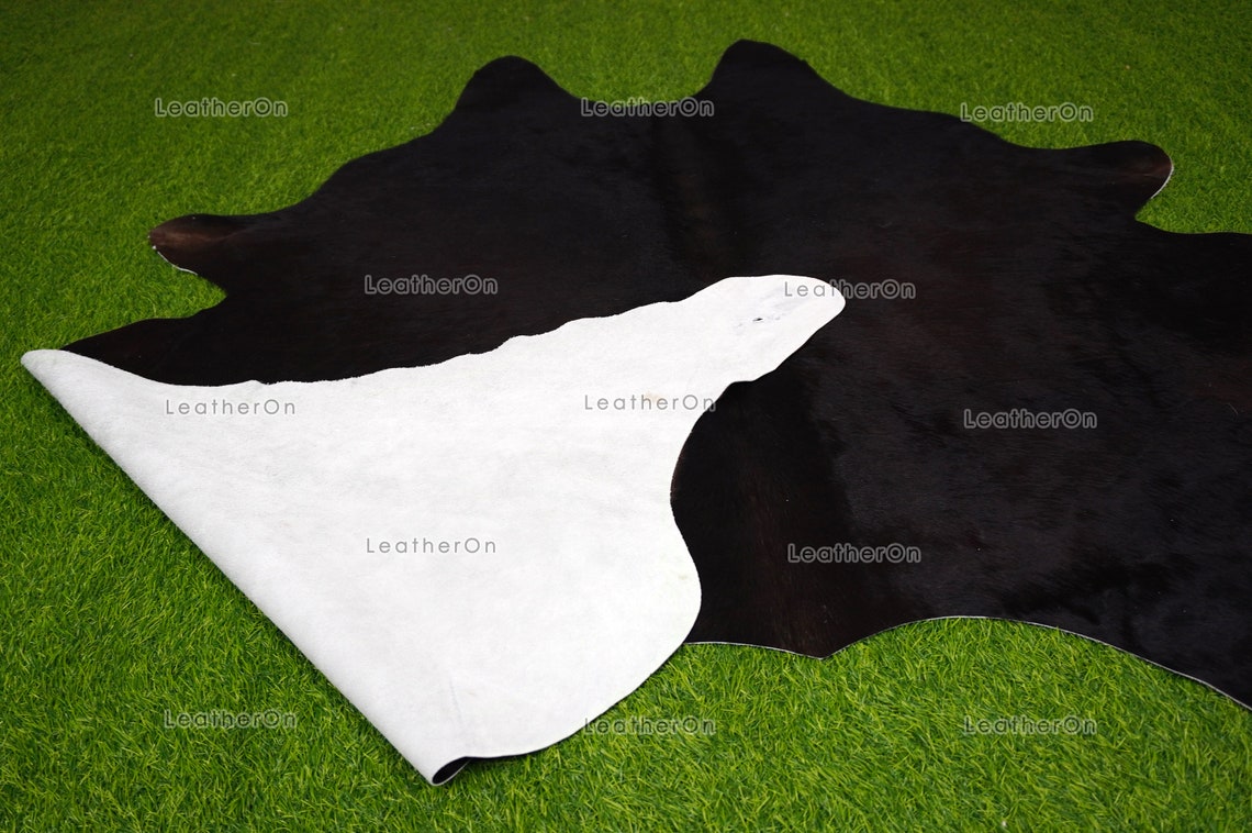 Black Large (6 X 5 ft.) Exact As Photo Cowhide Area RUG | 100% Natural Cowhide Rug | Genuine Hair-on Cowhide Leather Rug | C695