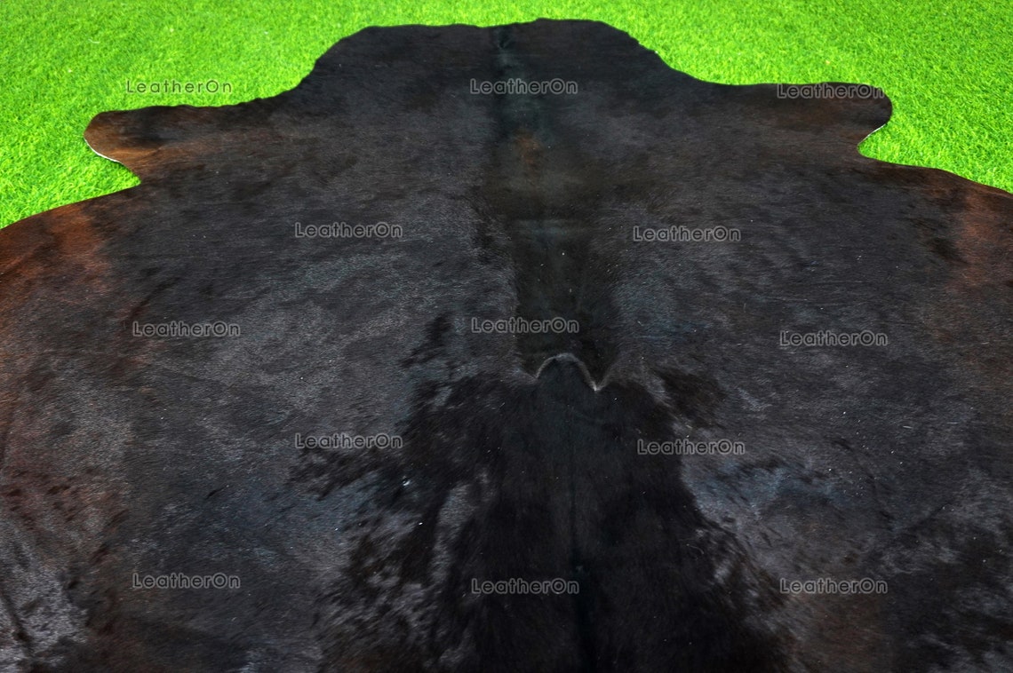 Black, XLARGE (6.3 X 5.6 ft.) Exact As Photo Cowhide Rug | 100% Natural Cowhide Area Rug | Real Hair-on Leather Cowhide Rug | C700