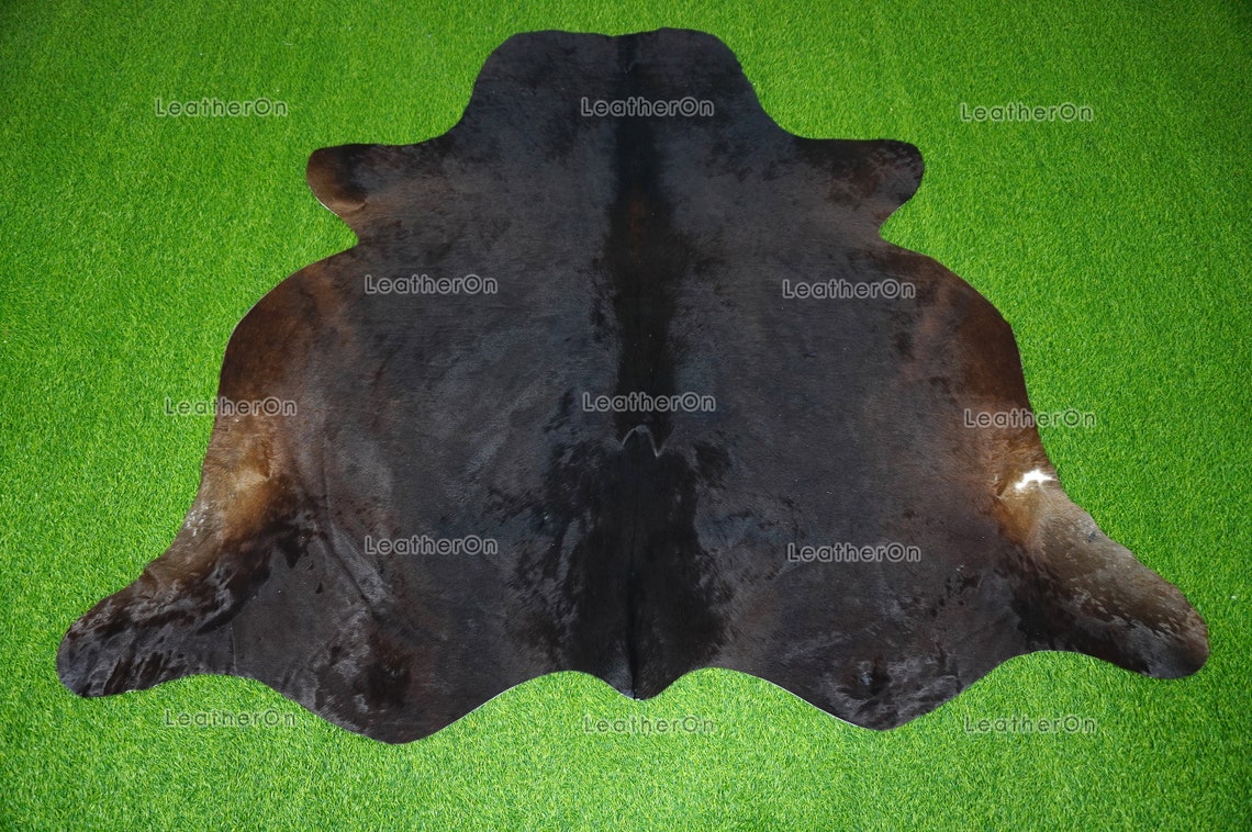 Black, XLARGE (6.3 X 5.6 ft.) Exact As Photo Cowhide Rug | 100% Natural Cowhide Area Rug | Real Hair-on Leather Cowhide Rug | C700