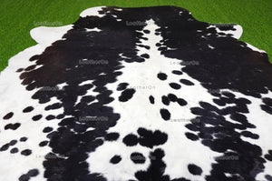 Black White Large (5 X 5.9 ft.) Exact As Photo Cowhide Area RUG | 100% Natural Cowhide Rug | Genuine Hair-on Cowhide Leather Rug | C704
