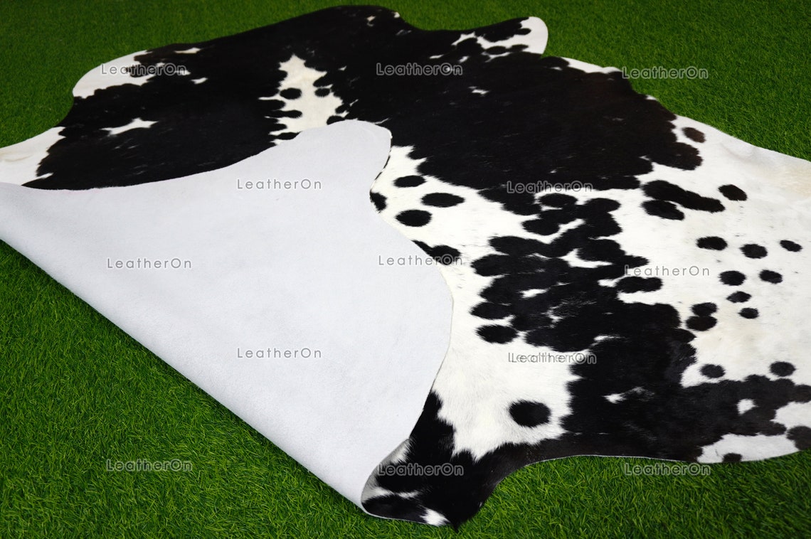 Black White Large (5 X 5.9 ft.) Exact As Photo Cowhide Area RUG | 100% Natural Cowhide Rug | Genuine Hair-on Cowhide Leather Rug | C704