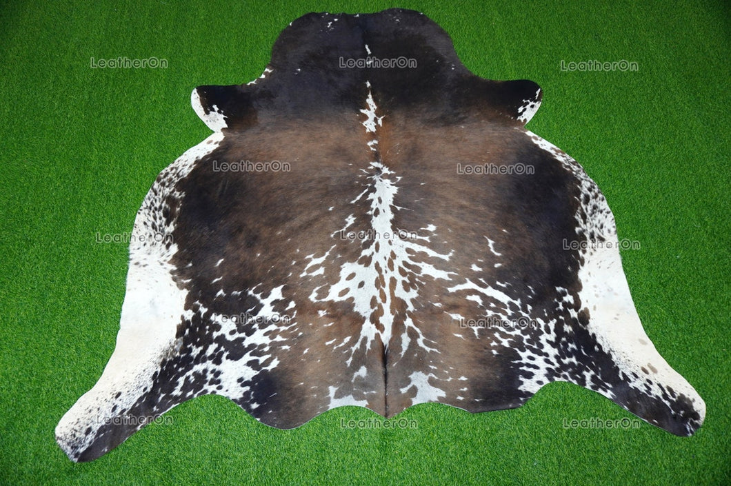 Tricolor XLARGE (5.9 X 6 ft.) Exact As Photo Cowhide Rug | 100% Natural Cowhide Area Rug | Real Hair-on Leather Cowhide Rug | C706