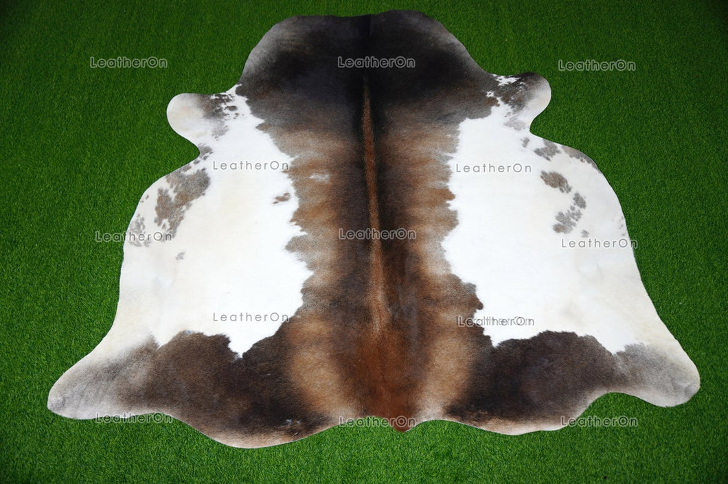 Tricolor XLARGE (6 X 6 ft.) Exact As Photo Cowhide Rug | 100% Natural Cowhide Area Rug | Real Hair-on Leather Cowhide Rug | C707